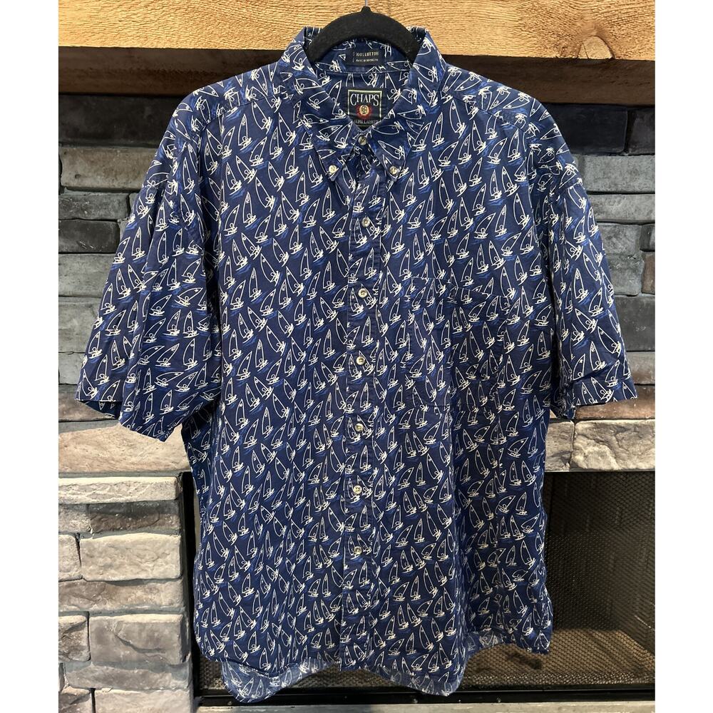 mens vtg CHAPS Ralph Lauren all over print WIND SURFER s/s button up shirt xl B1